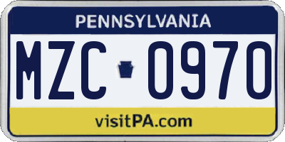PA license plate MZC0970