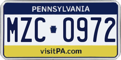 PA license plate MZC0972