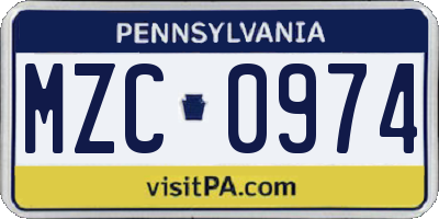 PA license plate MZC0974