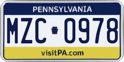 PA license plate MZC0978