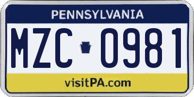 PA license plate MZC0981