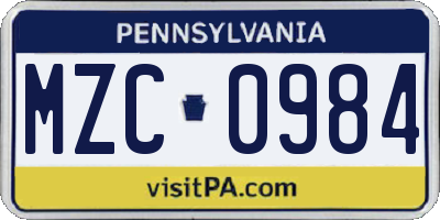 PA license plate MZC0984