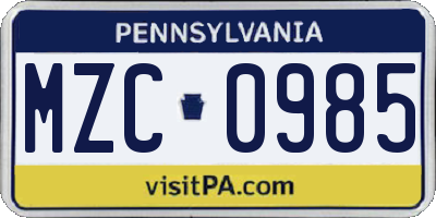 PA license plate MZC0985