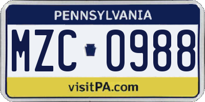 PA license plate MZC0988