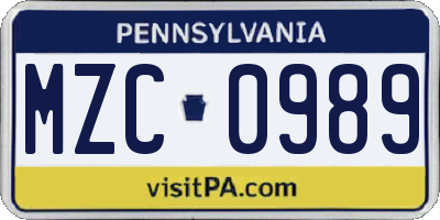 PA license plate MZC0989