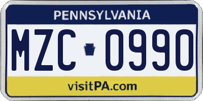 PA license plate MZC0990