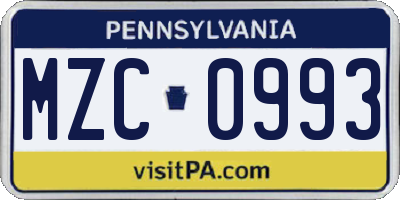 PA license plate MZC0993