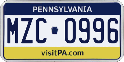 PA license plate MZC0996