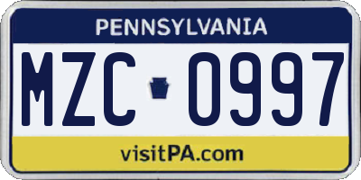 PA license plate MZC0997