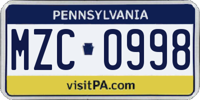 PA license plate MZC0998