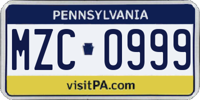 PA license plate MZC0999