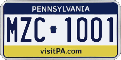 PA license plate MZC1001
