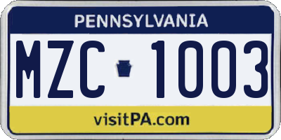 PA license plate MZC1003
