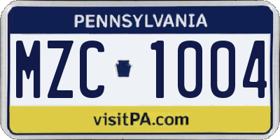 PA license plate MZC1004