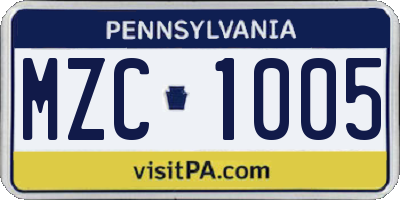 PA license plate MZC1005