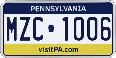PA license plate MZC1006