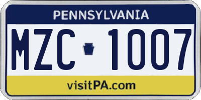PA license plate MZC1007