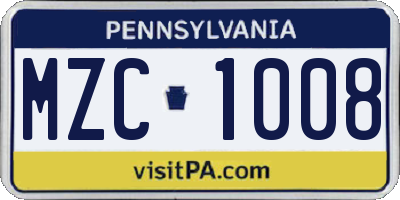 PA license plate MZC1008