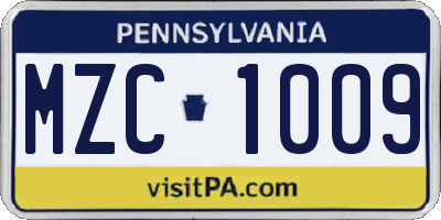 PA license plate MZC1009