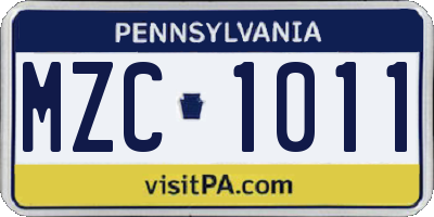 PA license plate MZC1011