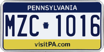 PA license plate MZC1016