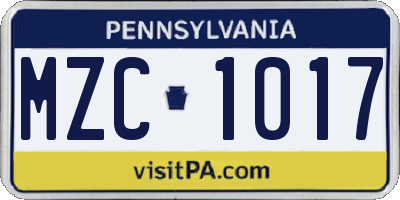 PA license plate MZC1017