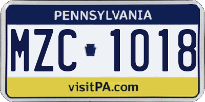 PA license plate MZC1018