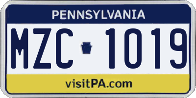 PA license plate MZC1019