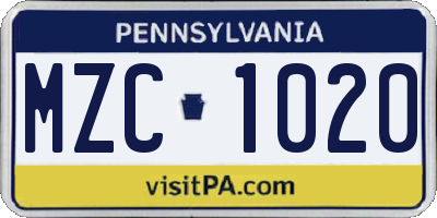 PA license plate MZC1020