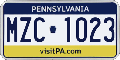 PA license plate MZC1023