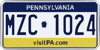 PA license plate MZC1024