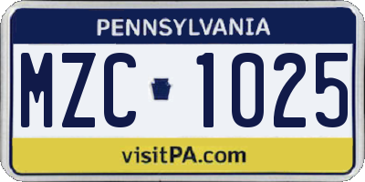 PA license plate MZC1025