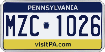 PA license plate MZC1026