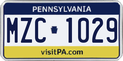 PA license plate MZC1029