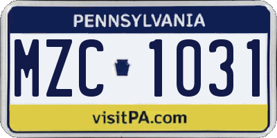 PA license plate MZC1031