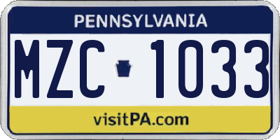 PA license plate MZC1033