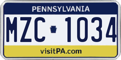 PA license plate MZC1034