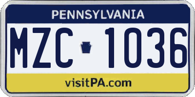 PA license plate MZC1036