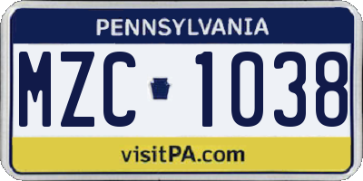 PA license plate MZC1038