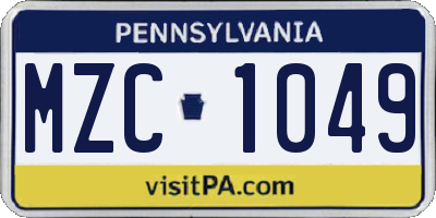 PA license plate MZC1049