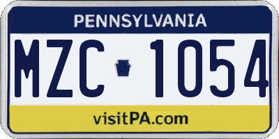 PA license plate MZC1054