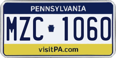 PA license plate MZC1060