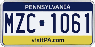 PA license plate MZC1061
