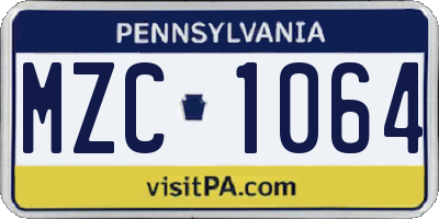 PA license plate MZC1064