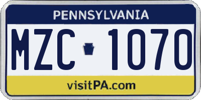 PA license plate MZC1070