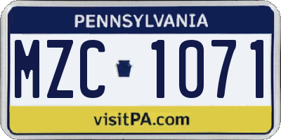 PA license plate MZC1071