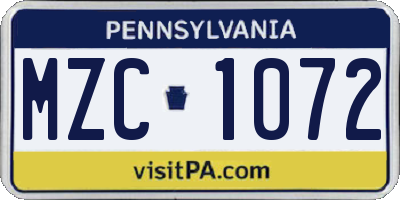 PA license plate MZC1072