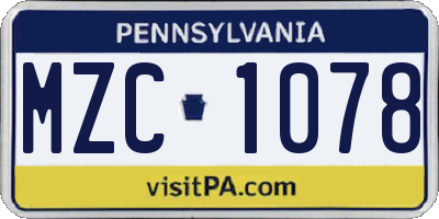 PA license plate MZC1078