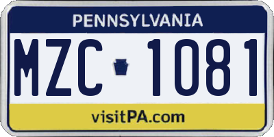 PA license plate MZC1081