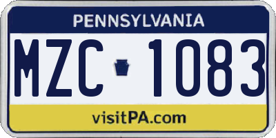 PA license plate MZC1083